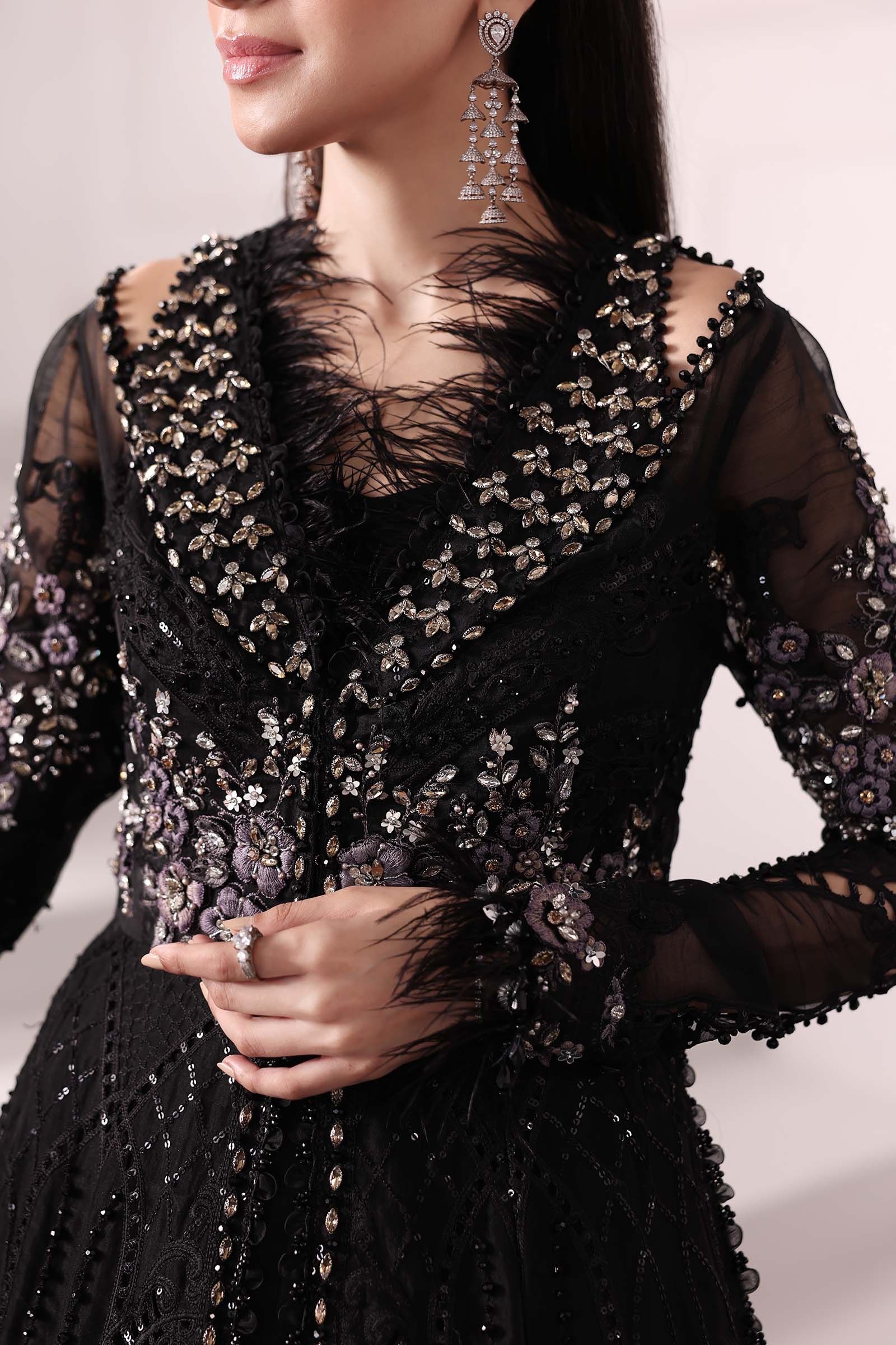3 Piece Unstitched Embroidered Organza MC BLACK pakistani fashion…